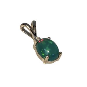 925 Sterling Silver Pendant with Natural Green Opal 7x9mm & CZ